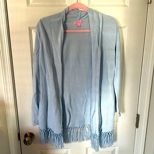 COPY - Lilly Pulitzer Tatum Long Fringe Hem Cardigan, Blue, Size Medium